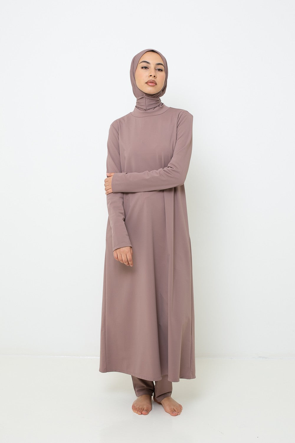 Burkini hijab long taupe rosé