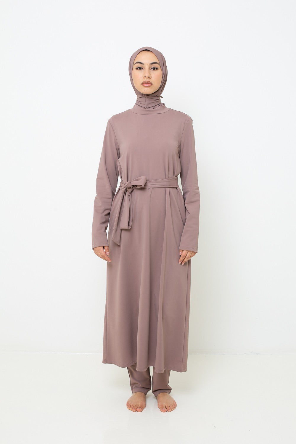 Burkini hijab long taupe rosé
